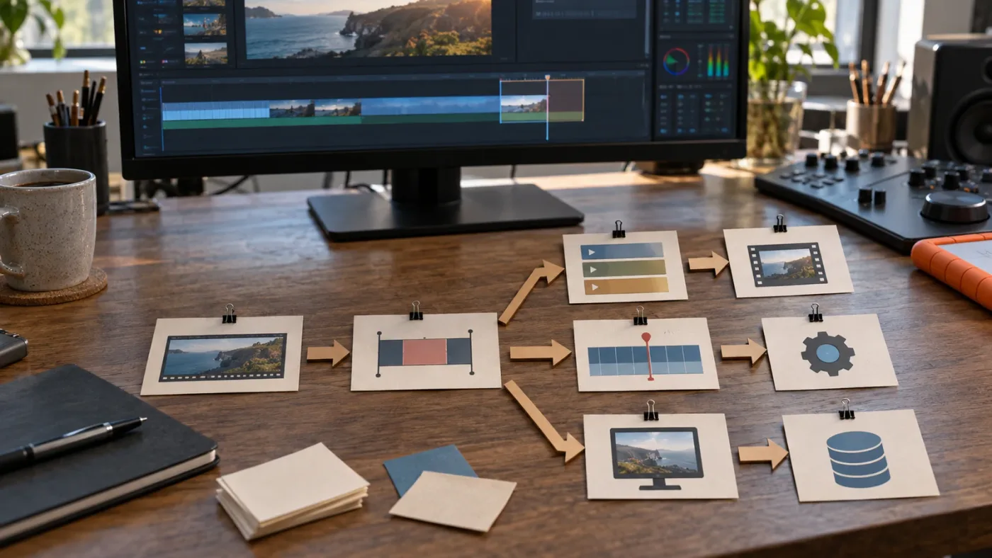 Illustration of a troubleshooting decision tree for a DaVinci Resolve partial timeline export