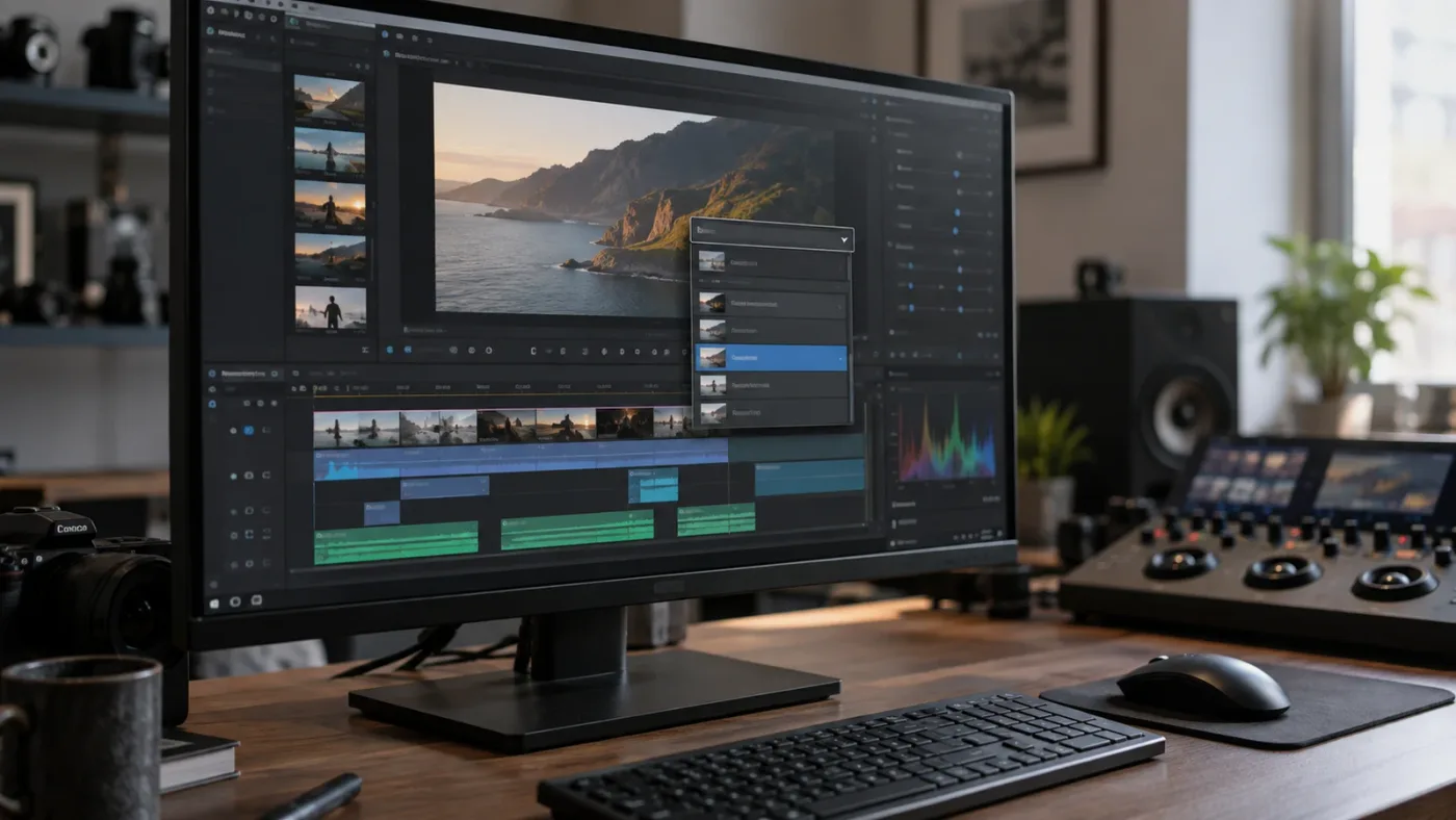 Illustration of a DaVinci Resolve Deliver page with the intended timeline selected from multiple timeline choices