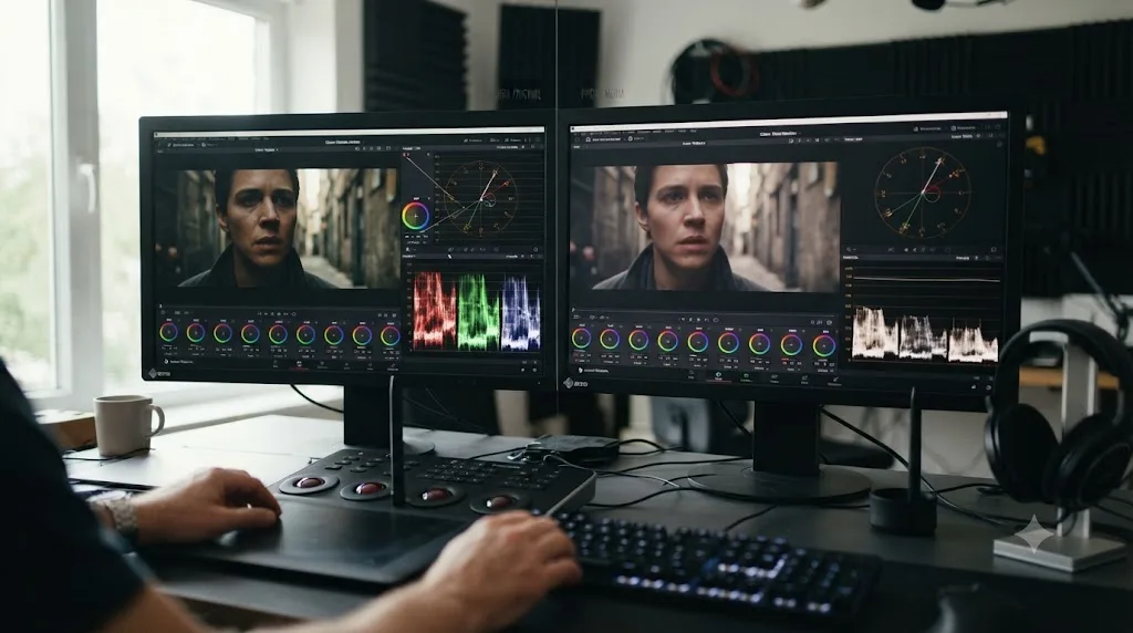 Illustration comparing DaVinci Resolve scope readings for camera original media against proxy media of the same clip