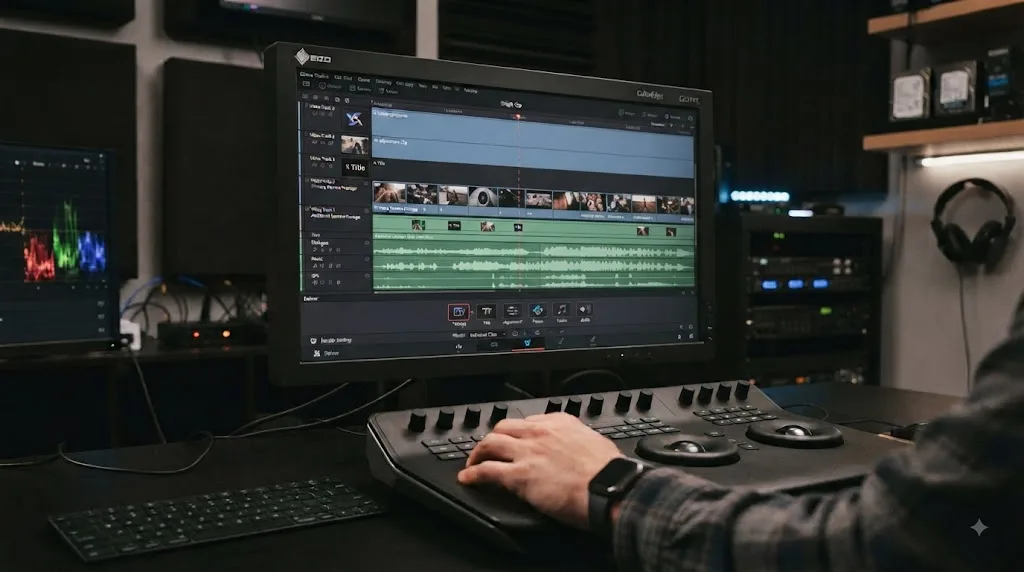 Illustration of complex DaVinci Resolve timeline layers in Single Clip and Individual Clips workflows