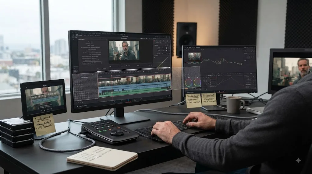 Illustration of frame handles around an Individual Clip export in DaVinci Resolve