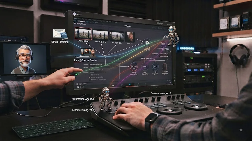 Illustration of learning and assistance options for DaVinci Resolve export settings