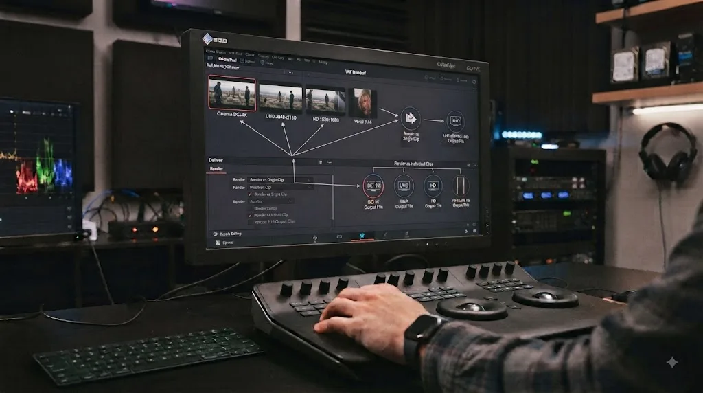 Illustration of mixed resolution footage exported as Single Clip or Individual Clips in DaVinci Resolve