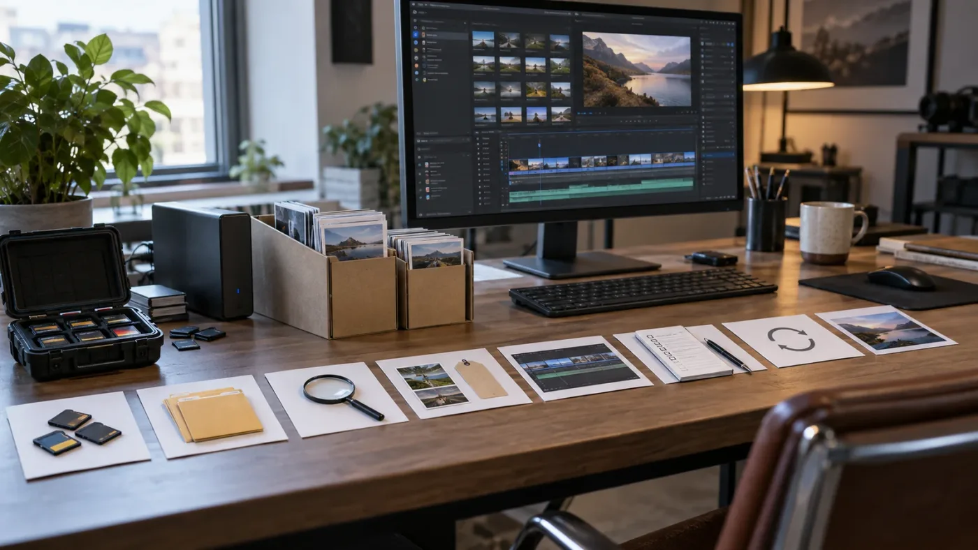 Illustration of the eight-step DaVinci Resolve Smart Bin repair process