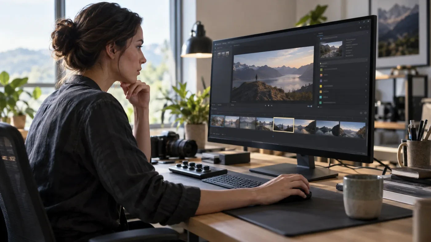 Illustration of a DaVinci Resolve editor saving a clip keyword for Smart Bin filtering