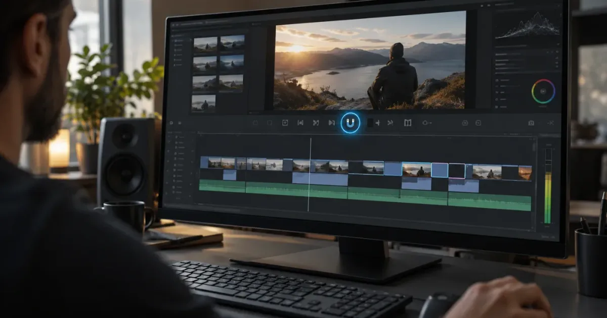 Illustration of magnetic snapping aligning clips on a DaVinci Resolve timeline