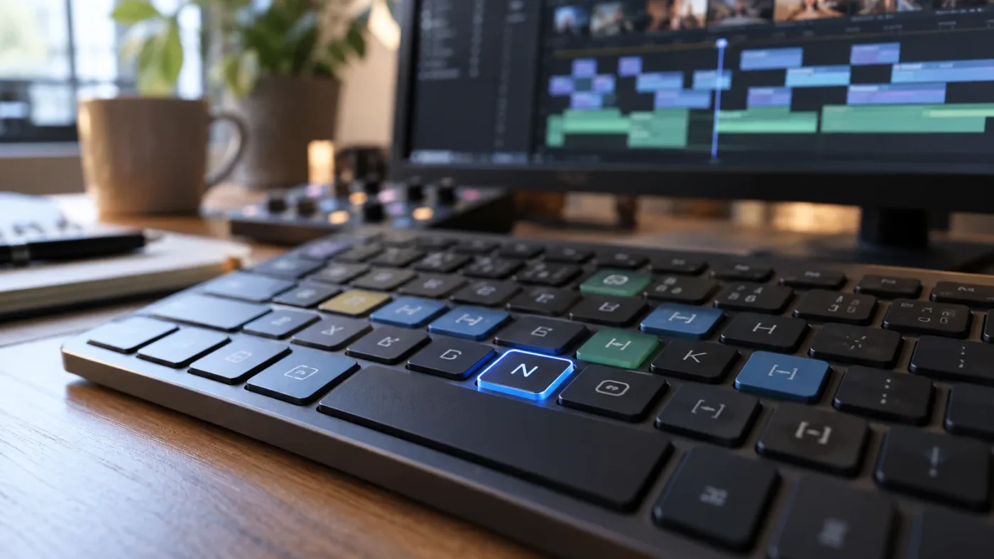 Illustration of DaVinci Resolve Keyboard Customization showing the Snapping command and N shortcut