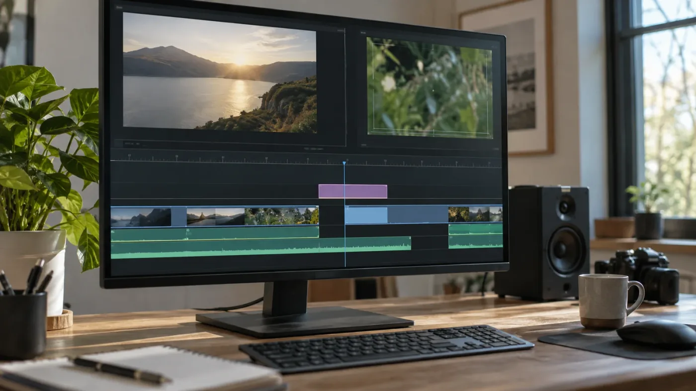 Illustration of a DaVinci Resolve Timeline Viewer guide aligning an image edge