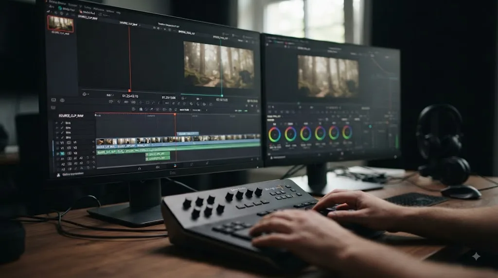 Illustration of separate source and timeline playheads in DaVinci Resolve