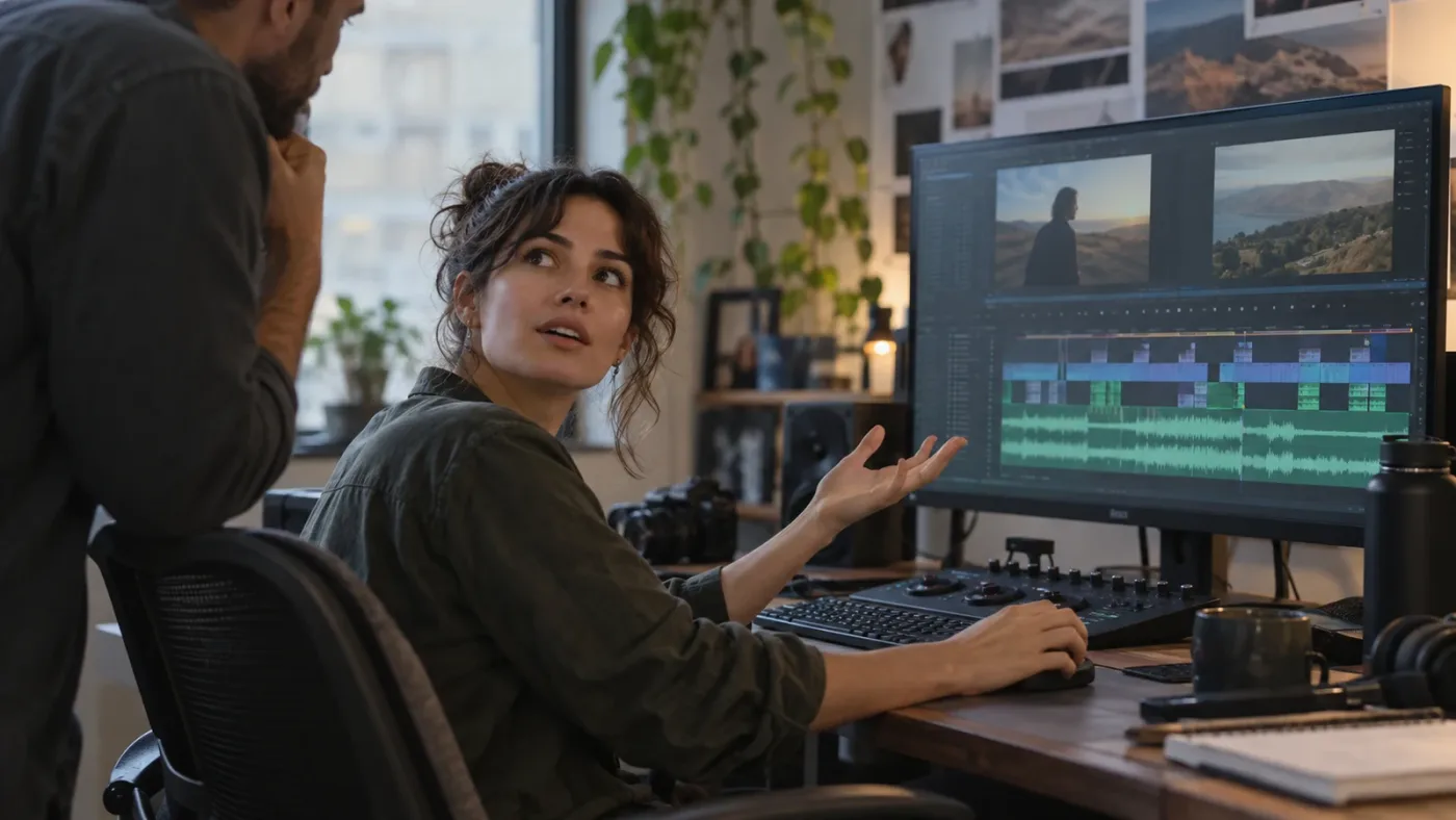 Illustration of an editor finding the Clip Attributes audio control while using DaVinci Resolve