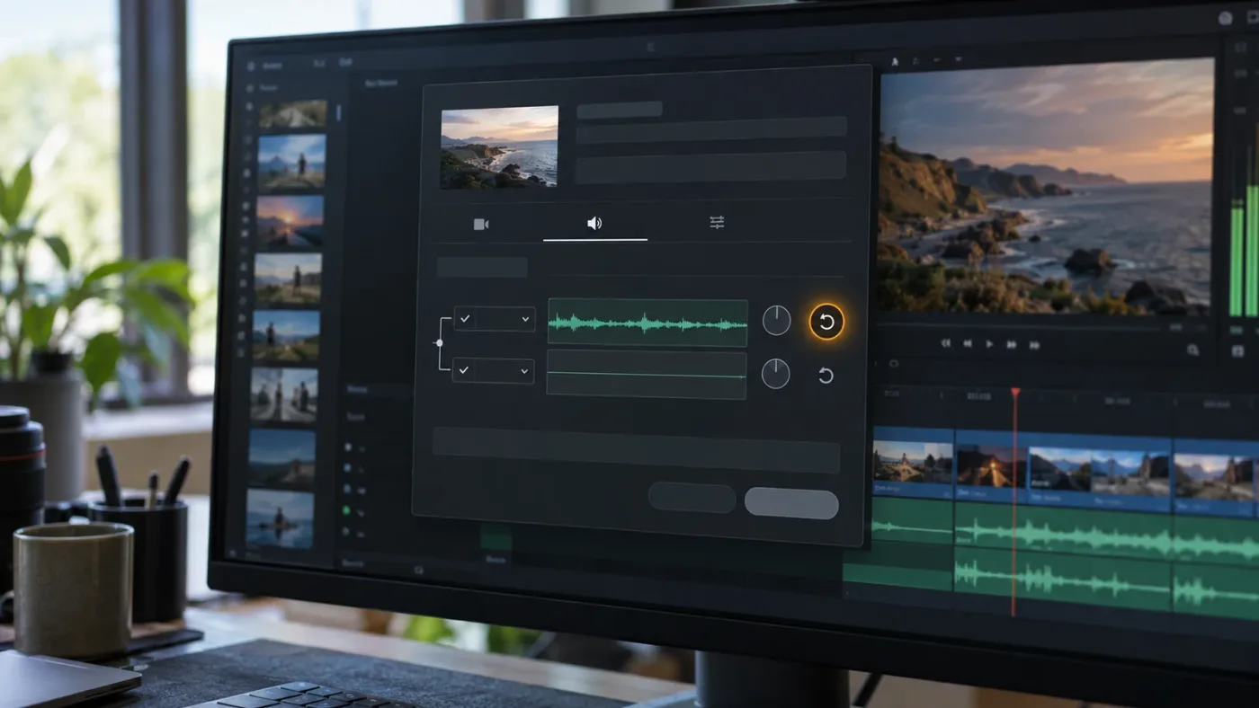 Illustration of the DaVinci Resolve 21 reset control for audio clip attributes