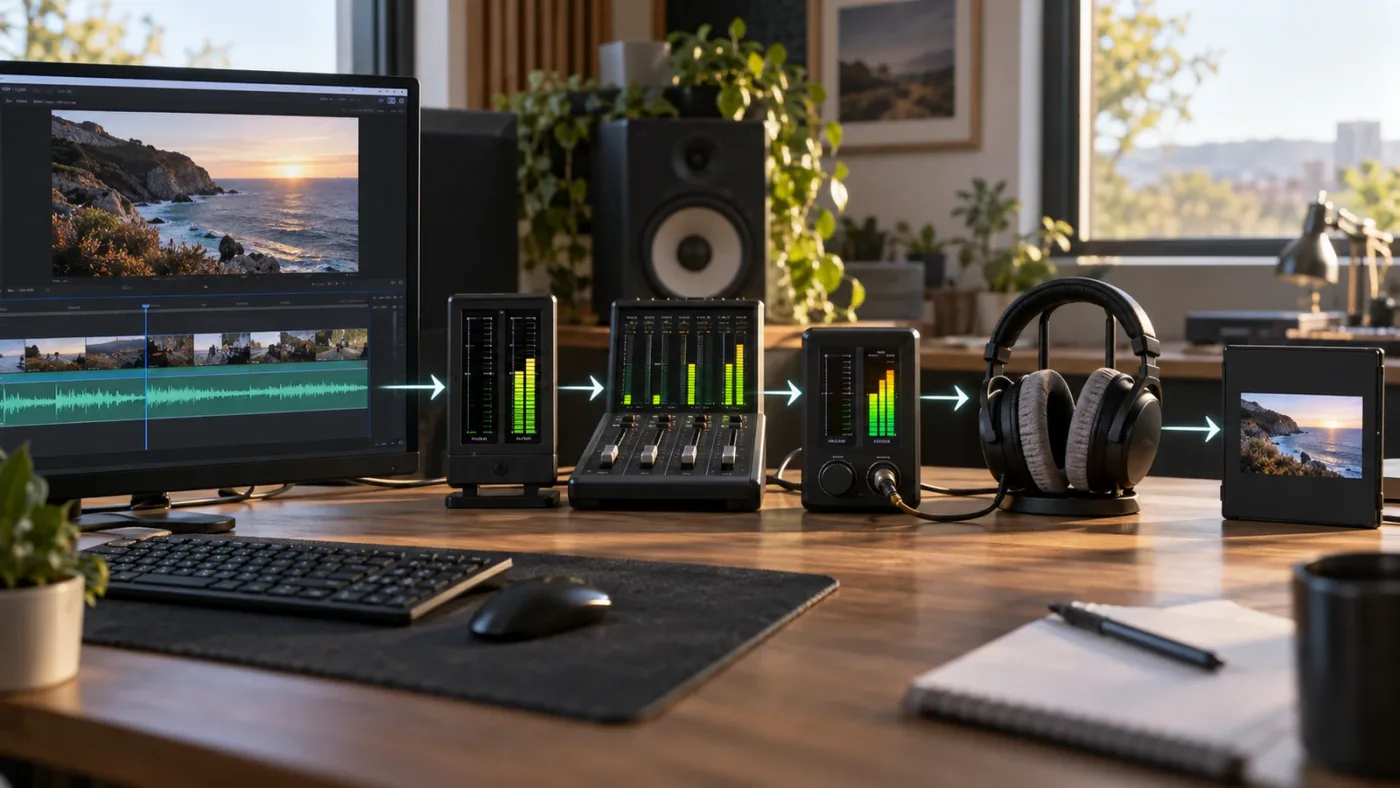 Illustration of verifying a repaired DaVinci Resolve audio channel before export
