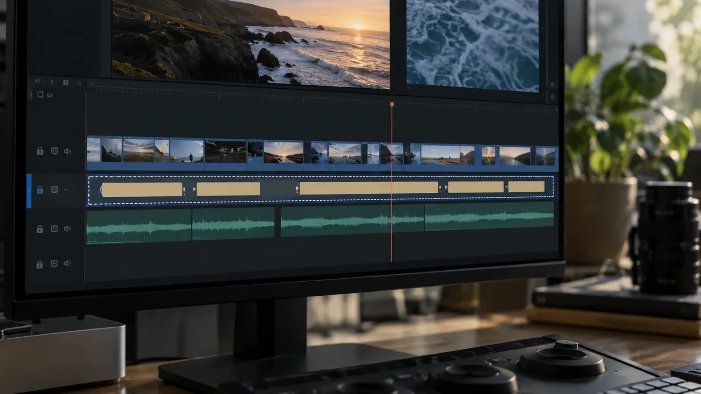 Illustration of selecting only subtitle clips in a DaVinci Resolve timeline