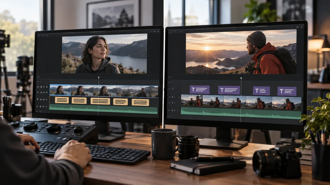 Illustration of subtitle clips compared with Text+ title clips in DaVinci Resolve
