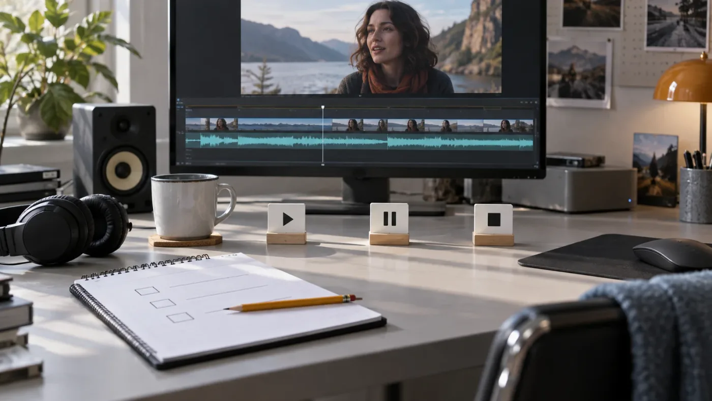 Illustration of an exported DaVinci Resolve video being checked for subtitle timing