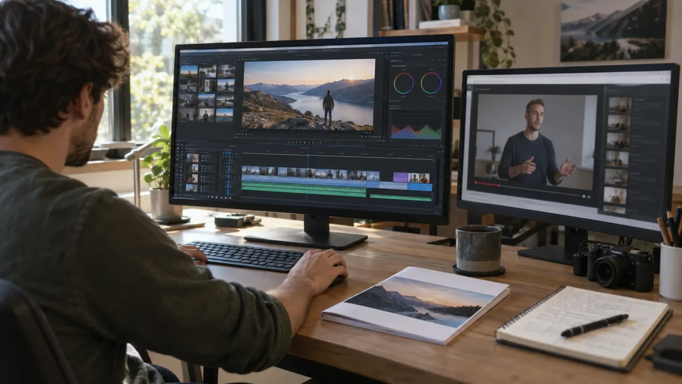 Illustration of independent DaVinci Resolve practice after using PDF and video training