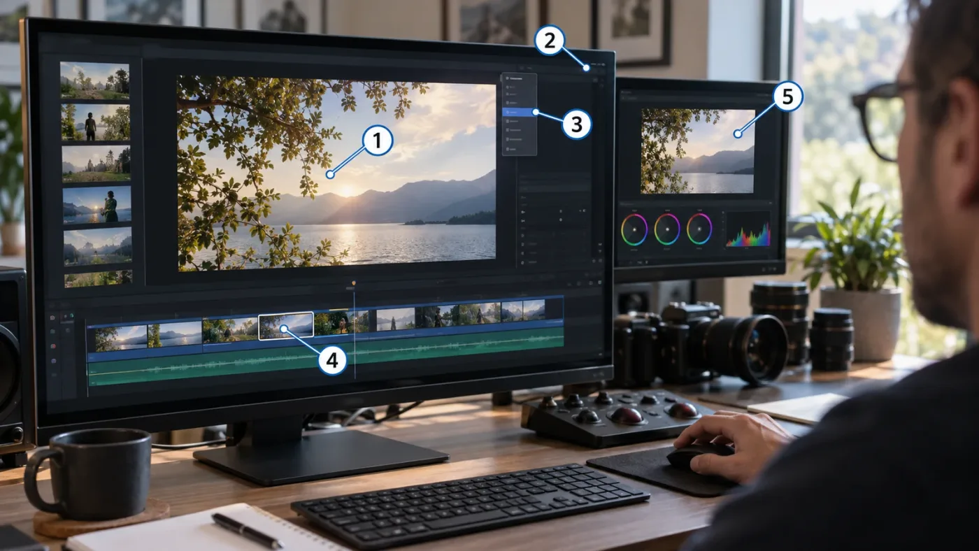 Illustration of the five-step DaVinci Resolve viewer Fit reset