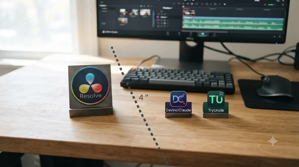 Illustration of a DaVinci Resolve logo shown separately from two third-party plugin icons with no official connection indicated