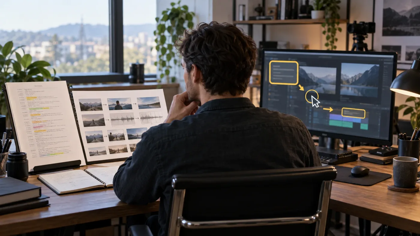 Illustration of an editor choosing between Doza Assist and TryUncle for DaVinci Resolve