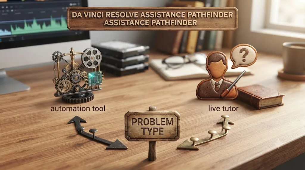Illustration of a branching decision flowchart leading toward either an automation tool or a live tutor icon based on the type of problem