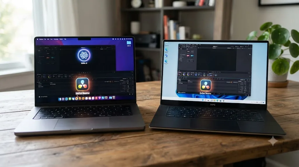 Illustration of a Mac laptop and a Windows PC laptop side by side, showing one tool available on both and another available only on the Mac
