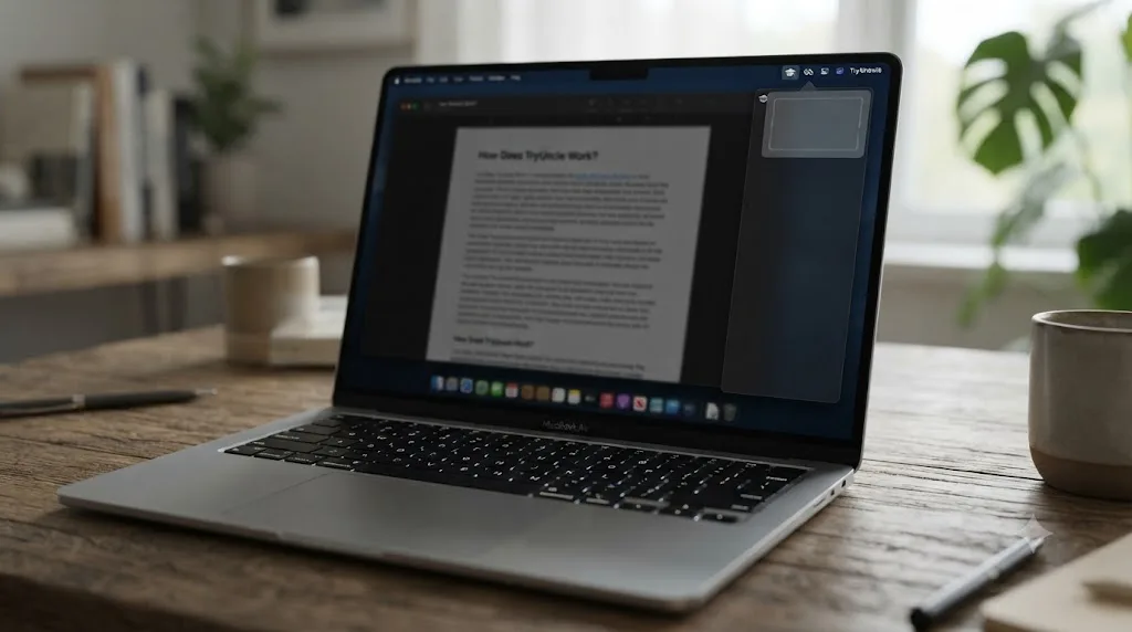 Illustration of a MacBook with a small AI tutor icon showing a disconnected cloud symbol and a grayed out drawn box representing an offline state