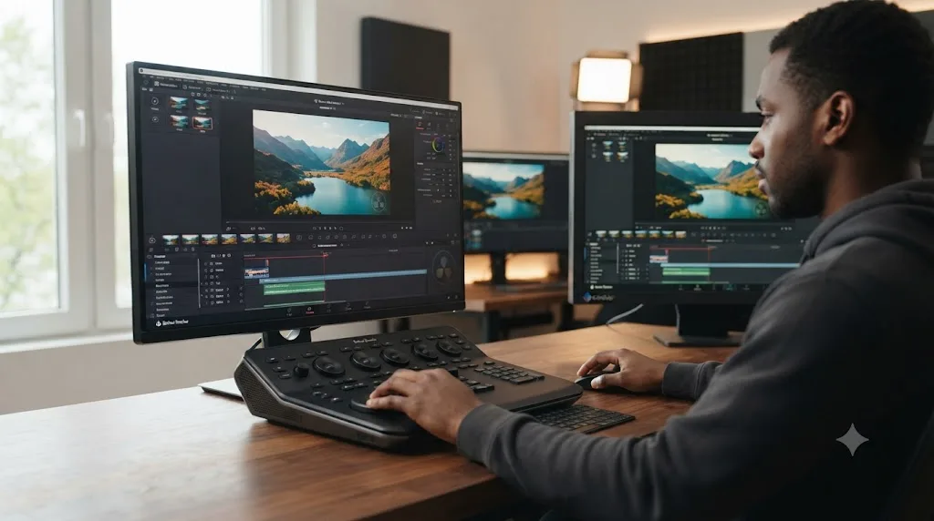 Illustration comparing a DaVinci Resolve watermark logo's relative size across 1080p and 4K export resolutions
