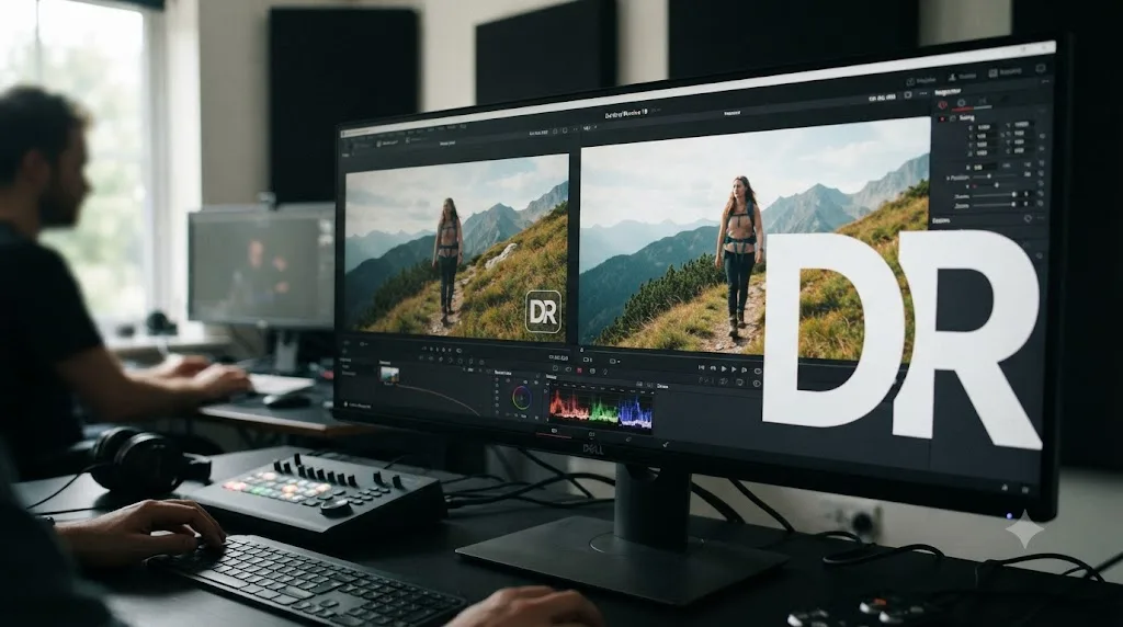 Illustration comparing a correctly sized DaVinci Resolve watermark logo against an oversized one extending past the frame