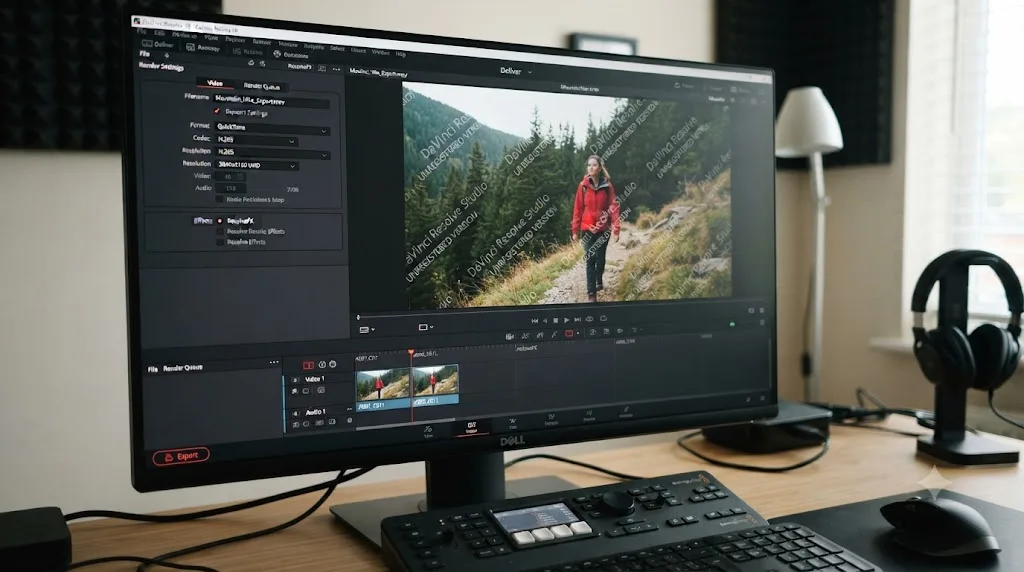Illustration of an unwanted DaVinci Resolve Studio watermark appearing on an export because of a Studio-exclusive effect