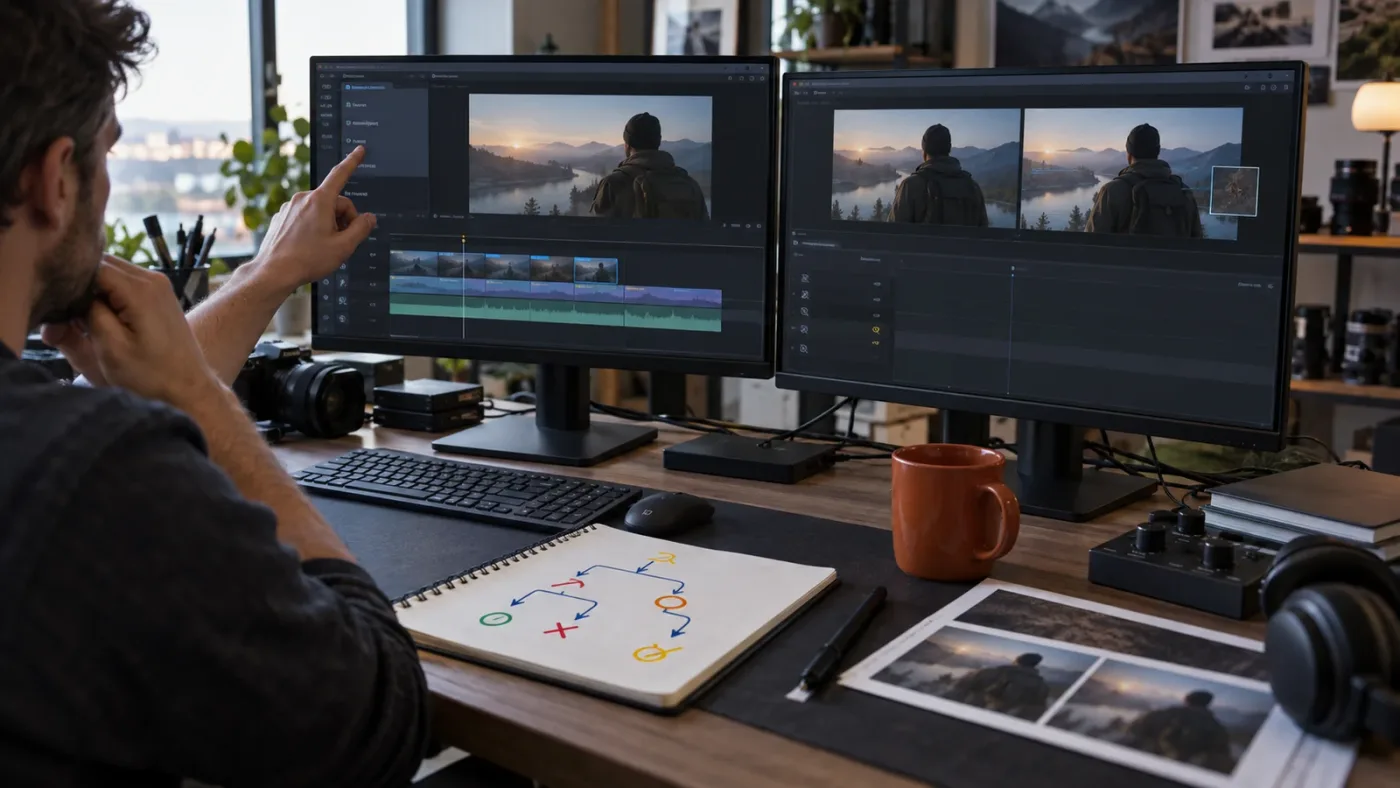 Illustration of a DaVinci Resolve timeline comparison troubleshooting decision tree