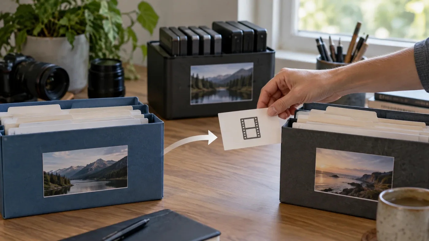 Illustration of a DaVinci Resolve DRT timeline file transfer with separate media storage