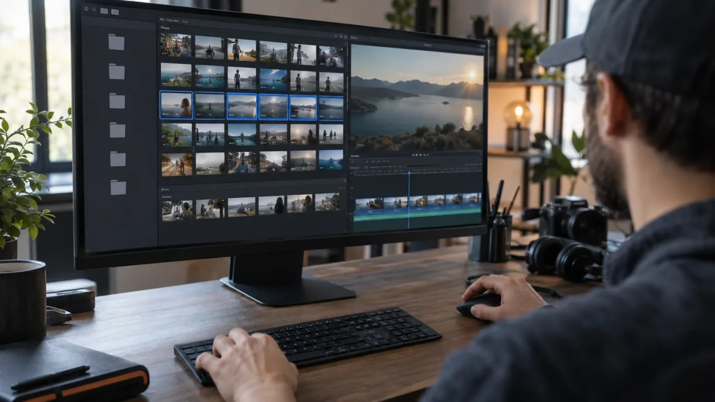 Illustration of a deliberate multi-selection of source clips in DaVinci Resolve