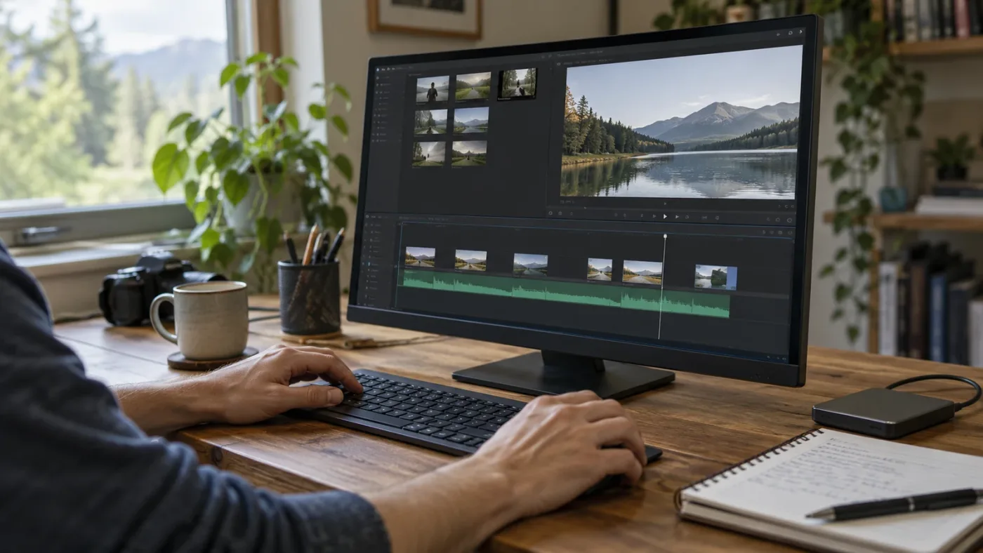 Illustration of a DaVinci Resolve learner practicing with focused subclips