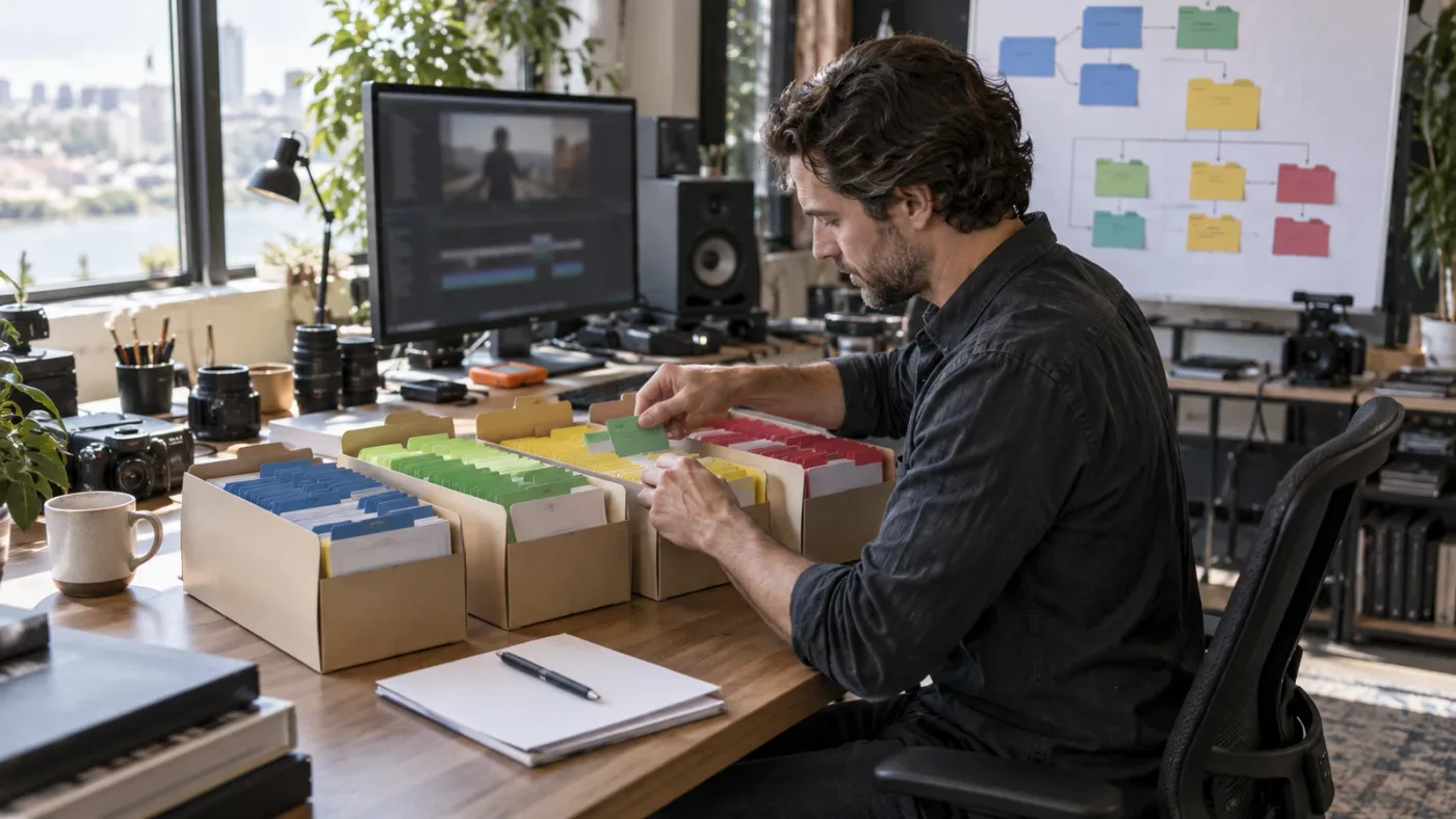 Illustration of a shared DaVinci Resolve project bin structure for subclips