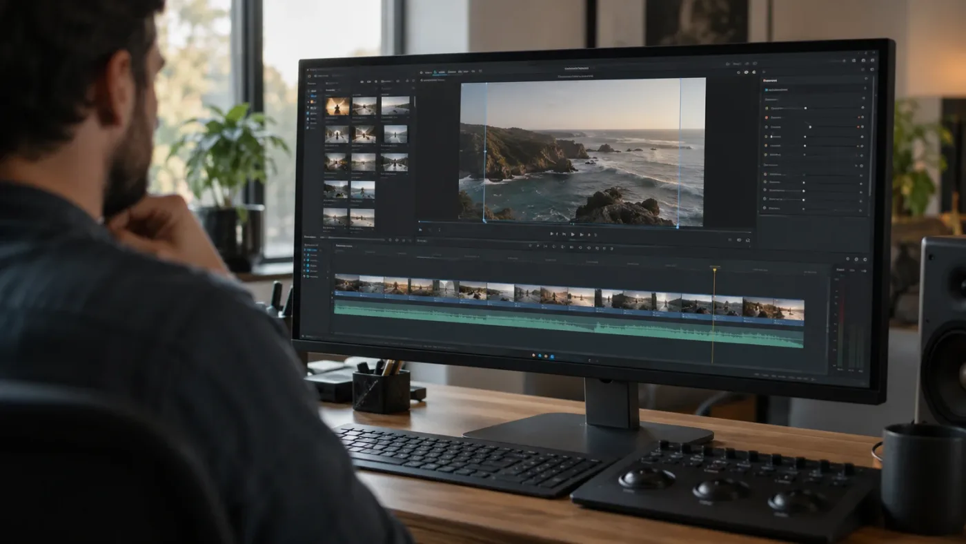 Illustration of a DaVinci Resolve Source Viewer with marked subclip range