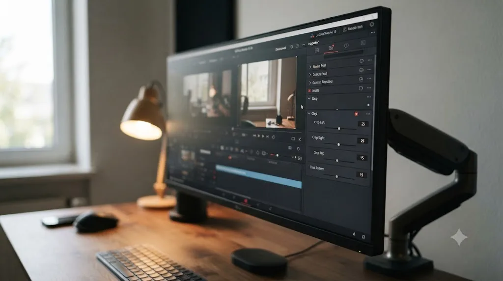 Illustration of the Crop Left, Right, Top, and Bottom sliders open in the DaVinci Resolve Inspector