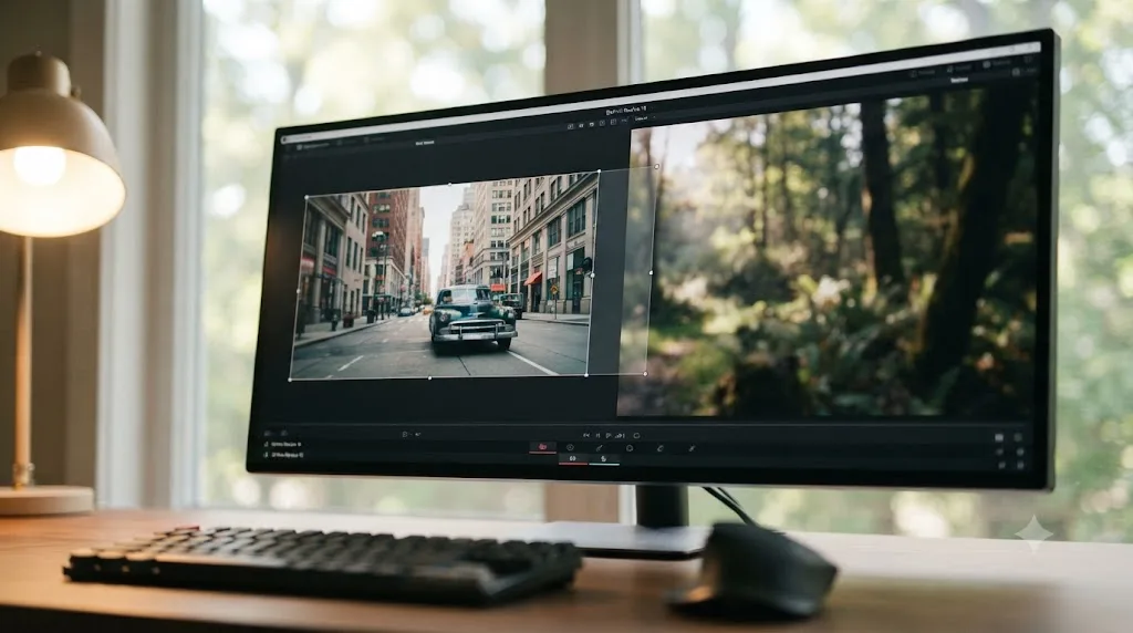 Illustration of a cropped video clip revealing a transparent edge over the track underneath in DaVinci Resolve