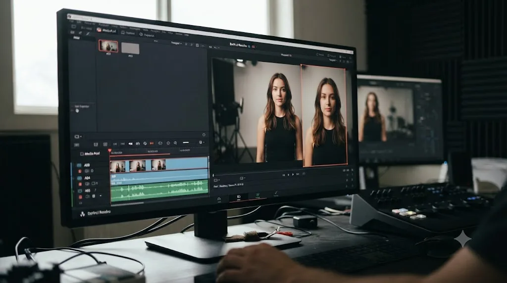 Illustration of a widescreen shot being cropped into a vertical 9:16 frame for a short-form video