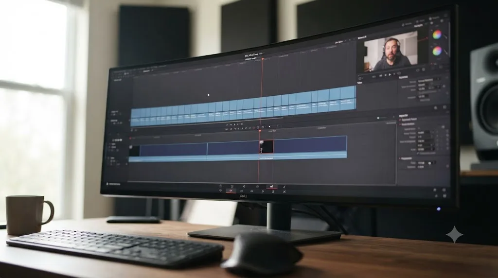 Illustration of a DaVinci Resolve timeline showing a subtitle track drifting out of alignment with a trimmed video track below it