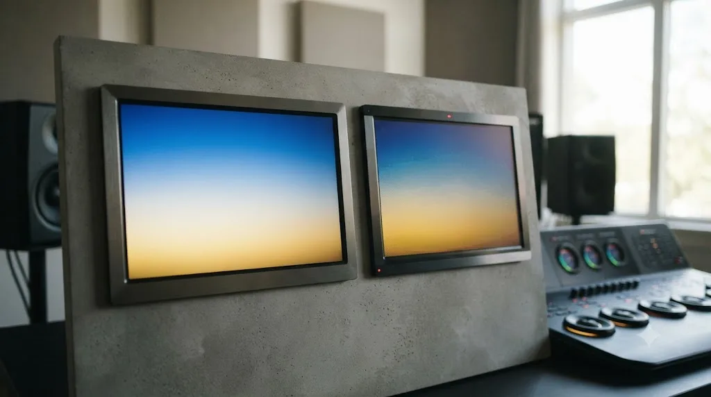 Illustration comparing a smooth color gradient in video against the same gradient showing color banding as a GIF