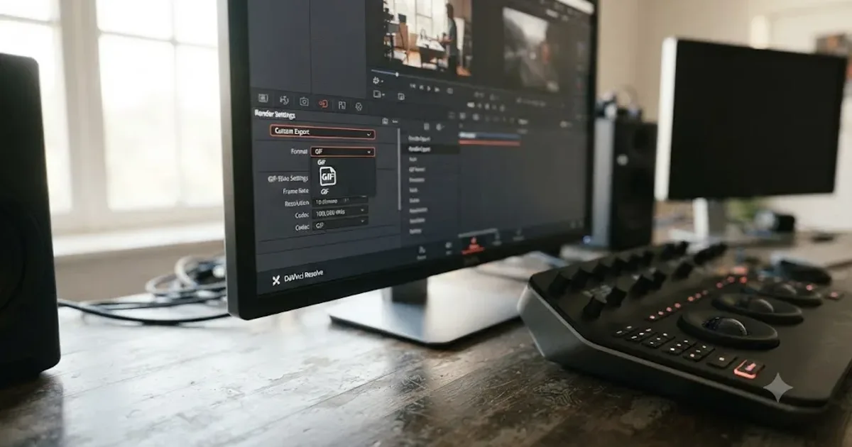 Illustration of the DaVinci Resolve Deliver page with the GIF format selected in Render Settings