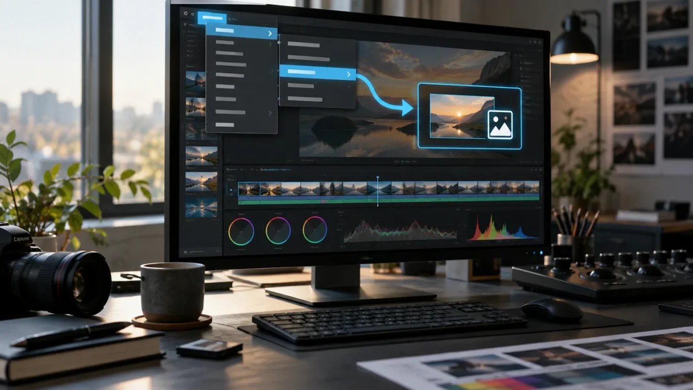 Illustration of the Current Frame as Still export path in DaVinci Resolve