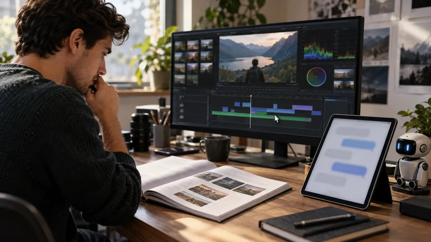 Illustration of learning and editing tools compared for a DaVinci Resolve beginner