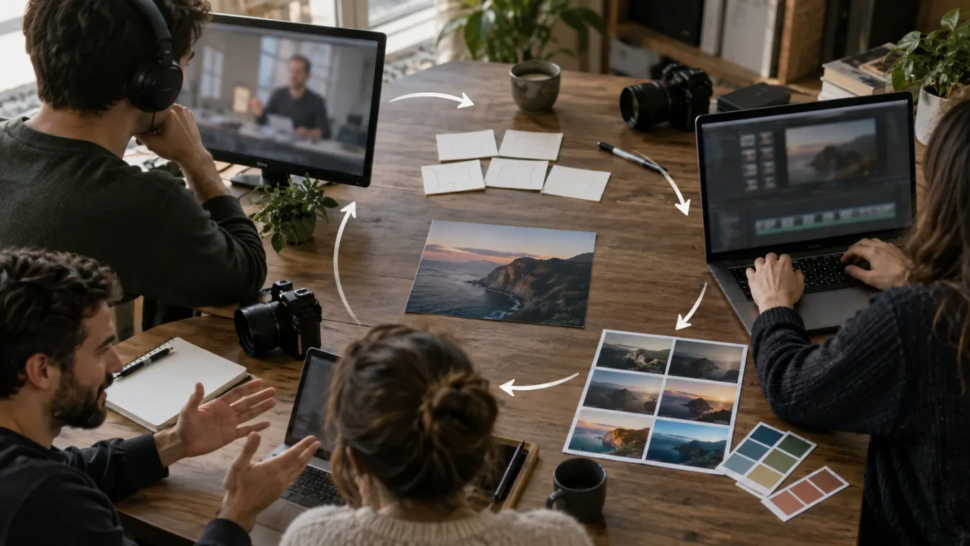 Illustration of a tutorial-to-practice loop for learning DaVinci Resolve