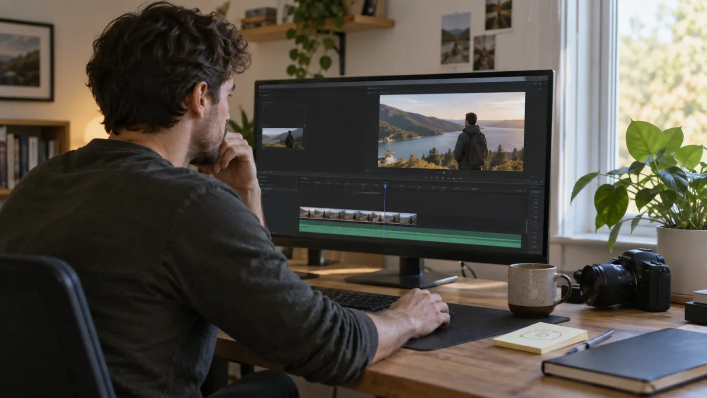 Illustration of a focused DaVinci Resolve learning goal beside a short tutorial plan