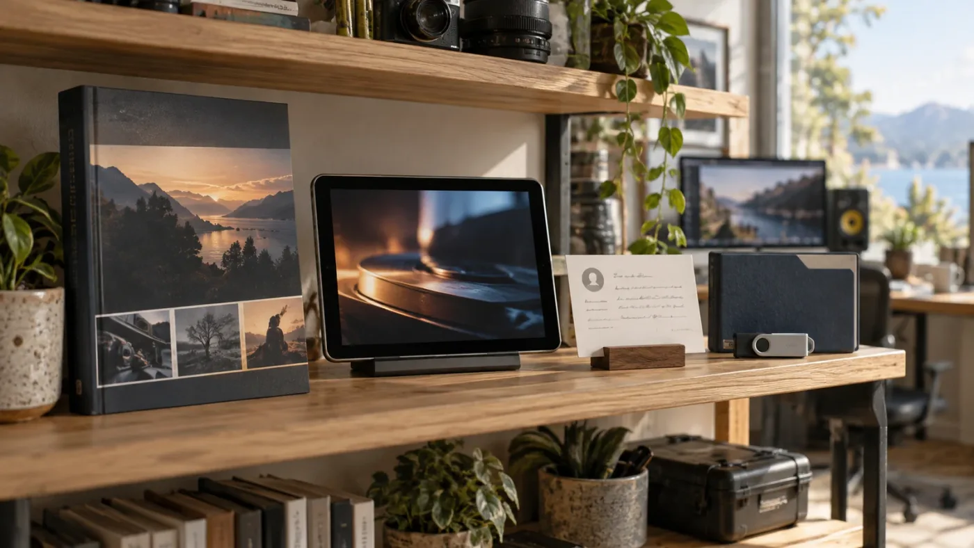 Illustration of four DaVinci Resolve learning resources arranged around one practice project