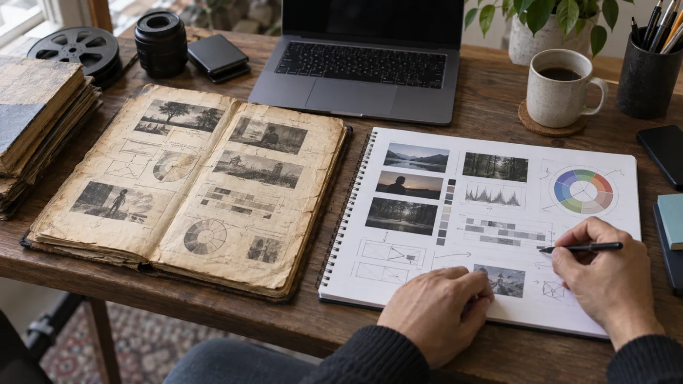 Illustration of an older DaVinci Resolve lesson compared with a current Resolve 21 practice note