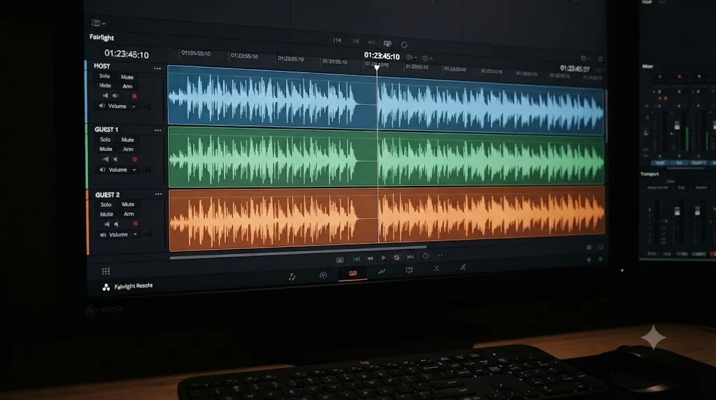 Illustration of audio files being copied from a DaVinci Resolve project capture folder to an external backup drive