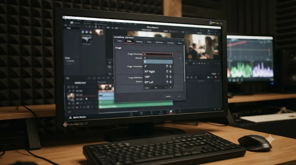 Illustration of the DaVinci Resolve Clip Attributes dialog with the Image Orientation dropdown open