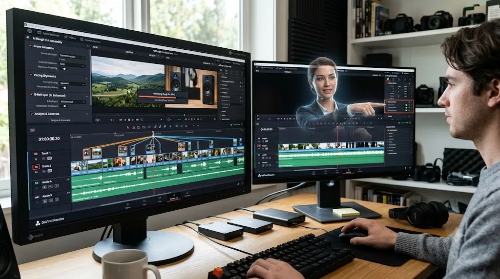 Illustration of a checklist card listing common mistakes editors make when switching to DaVinci Resolve